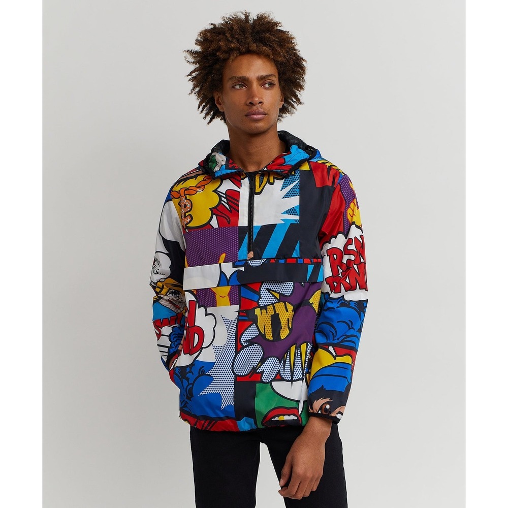 Reason Pop Art Windbreaker Mens Size M Preowned Multicolor Comic Graphic Jacket